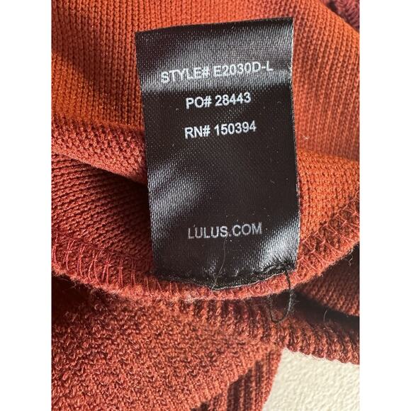 Lulus Aurinda Rust Orange Ruched Off The Shoulder Bodycon Tie Dress, Size Large - Picture 9 of 9